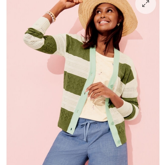 CHARTER CLUB Elegant Green and Cream Women's Cardigan - Picture 2 of 14